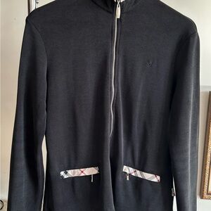Burberry Black Zip-Up Top with Check Trim